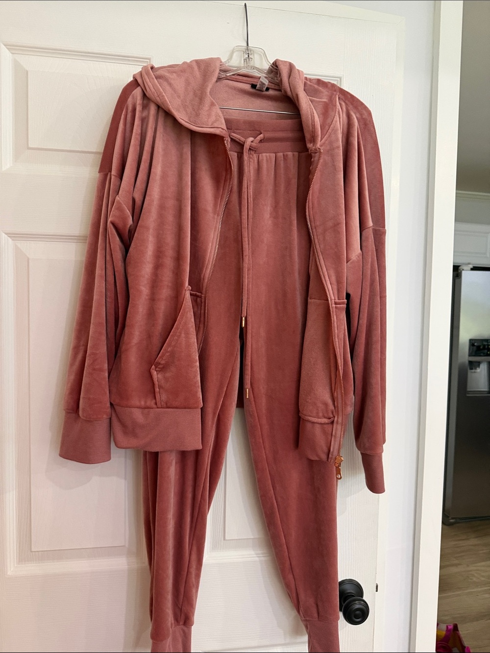 Felina Rose Pink Velour Hooded Jacket & Jogger Set